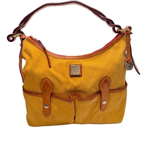 Dooney & Bourke “Florentine” Shoulder Bag Yellow Canvas & Leather EUC - Picture 1 of 16